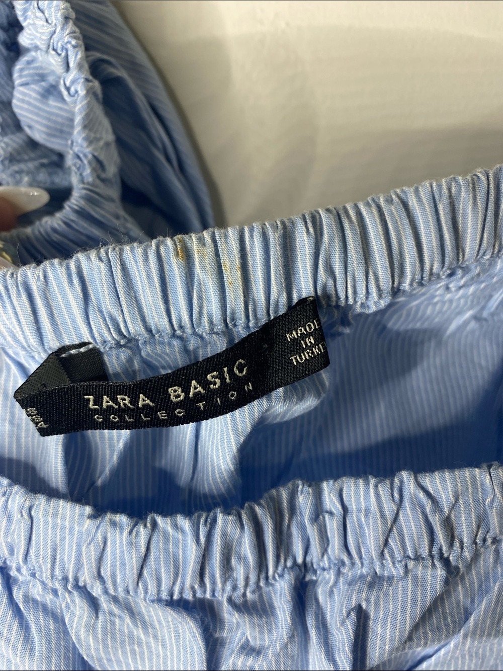 Zara Light Blue Off-Shoulder Top with Navy Embroidery - Picture 6 of 7